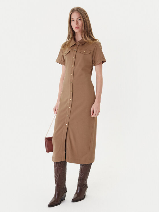 Tommy Hilfiger Tommy Hilfiger Рокля тип риза Gold Button WW0WW44617 Кафяв Regular Fit