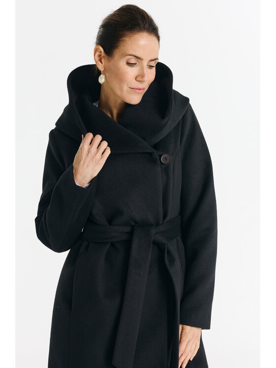 Salme Salme Vlnený kabát Noelia midi Čierna Regular Fit