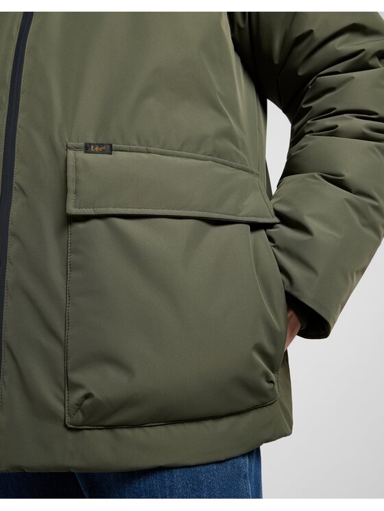 Lee Lee Kurtka zimowa HOODED SHORT PUFFER JACKET Zielony Regular Fit
