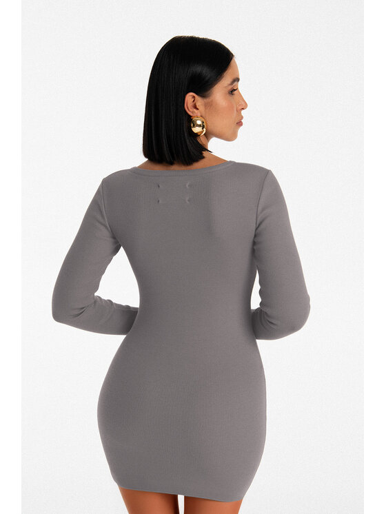 Nudyess Nudyess Úpletové šaty Isla mini z prążka Sivá Fitted Fit