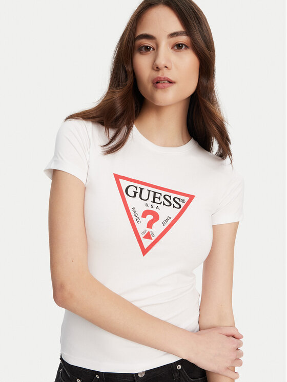 Guess Jeans Guess Jeans T-krekls W4YI04 J1314 Balts Regular Fit