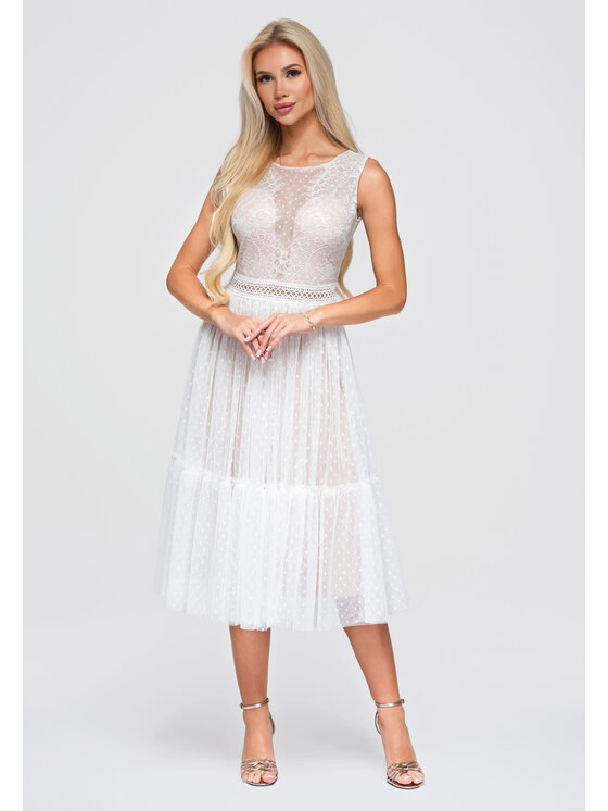 Ombre Ombre Sukienka wieczorowa LA-OM-DLR401 Biały Slim Fit