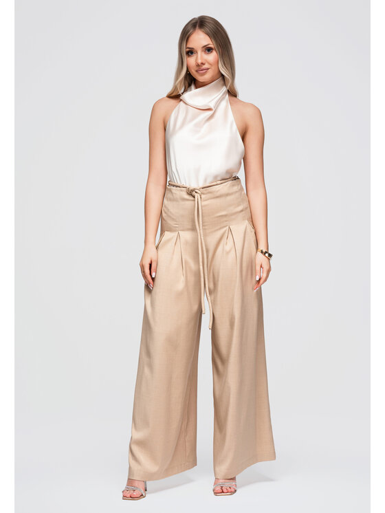 Ombre Ombre Spodnie materiałowe OW-PA-E0014 Beżowy Relaxed Fit