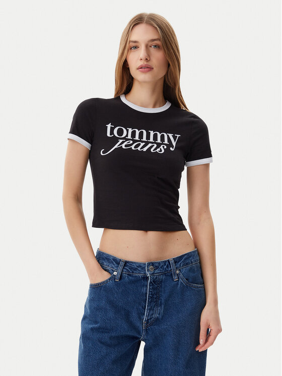 Tommy Jeans Tommy Jeans T-Shirt Script Ringer DW0DW20631 Černá Slim Fit