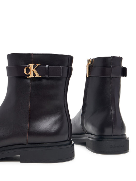 Calvin Klein Calvin Klein Botki Square Ankle Boot Lth Mg Hdw HW0HW03186 Brązowy ciemny