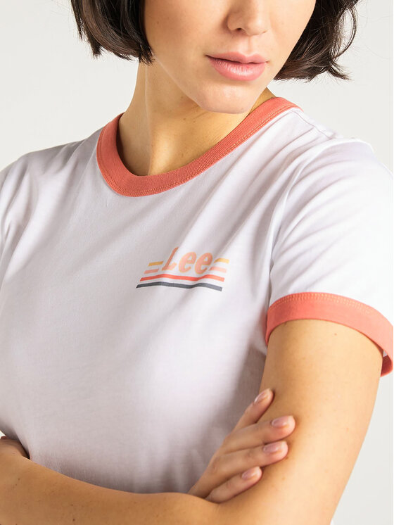 Lee Lee T-Shirt Ringer L40PEPLJ 112108662 Biały Slim Fit
