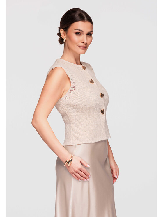 Ombre Ombre Bluzka OW-TS-E0018 Beżowy Slim Fit