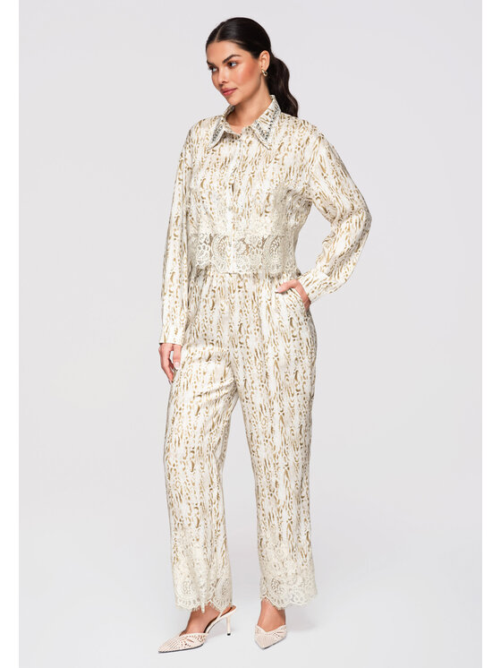Ombre Ombre Koszula OW-SH-E0017 Beżowy Loose Fit