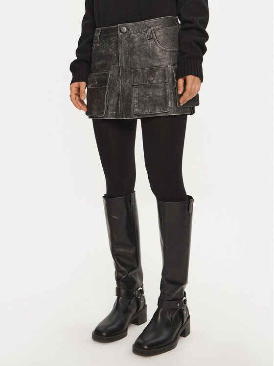 One Teaspoon Gonna di pelle 26597 Grigio Regular Fit, taglia : XL