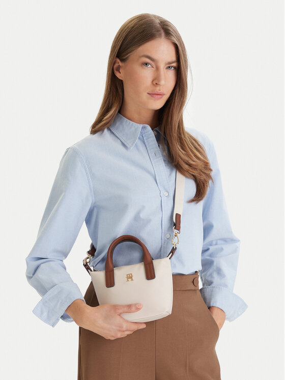 Tommy Hilfiger Tommy Hilfiger Дамска чанта Popette Micro Tote AW0AW18368 Екрю