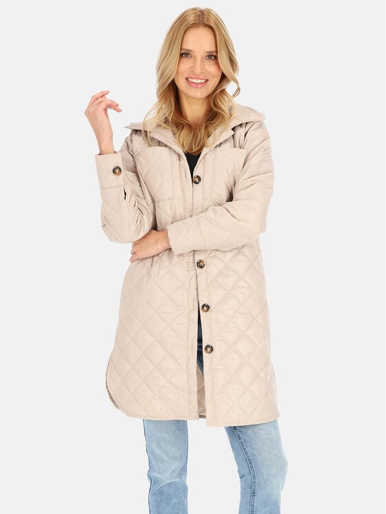Perso Perso Płaszcz przejściowy BLE241045F Beżowy Regular Fit