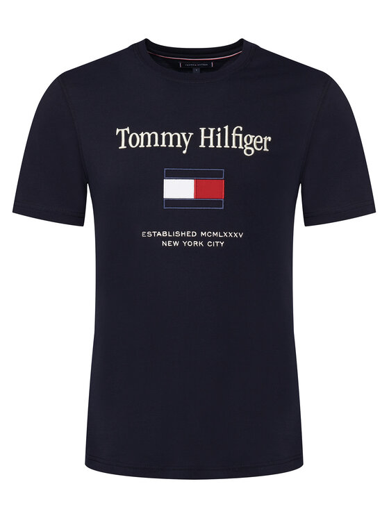 Tommy Hilfiger Tommy Hilfiger T-Shirt Embro Flag MW0MW42736 Tmavomodrá Regular Fit