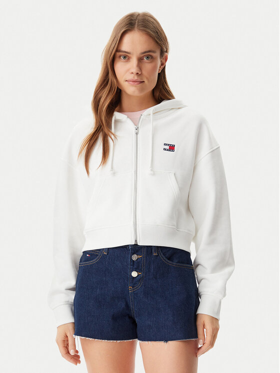 Tommy Jeans Felpa DW0DW21355 Bianco Boxy Fit, taglia : M