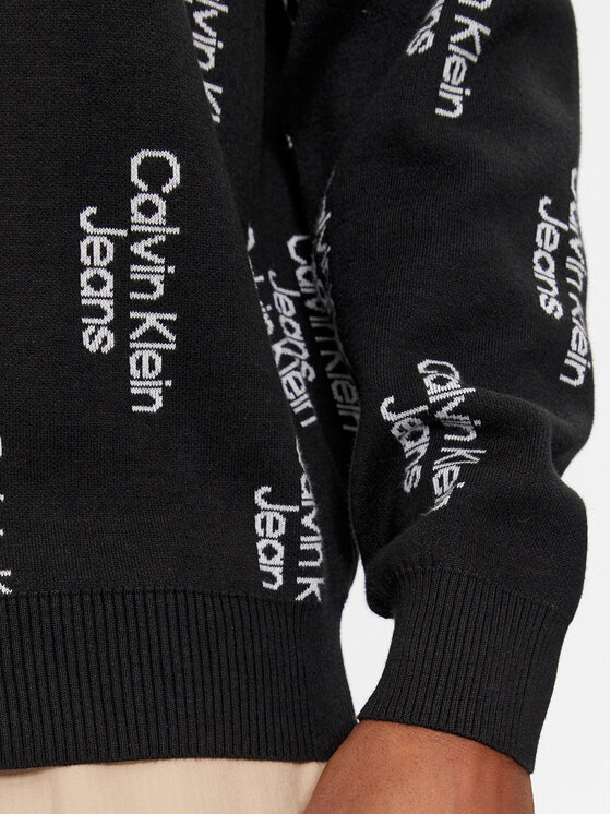 Calvin Klein Jeans Calvin Klein Jeans Džemper Stacked Logo Aop Sweater J30J325287 Crna Regular Fit