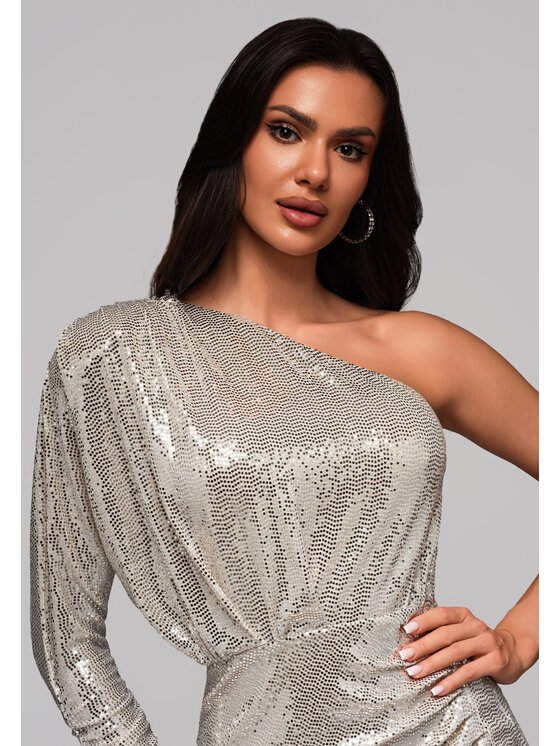 Ombre Ombre Sukienka koktajlowa LA-OM-DLR102 Srebrny Regular Fit