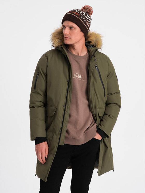 Ombre Ombre Zimní bunda OM-JALJ-0148 Zelená Regular Fit