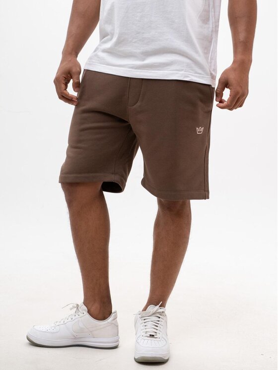 Szorty materiałowe, rozmiar L, Brązowe, Krótkie Spodenki Dresowe Męskie Brązowe Mocha Mousse Jigga Wear Simple Crown XL