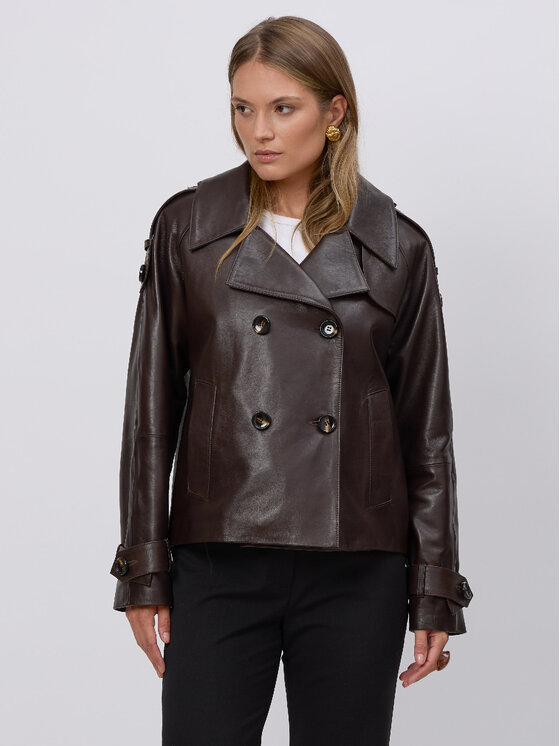 FAN LEATHER Fan Leather Kurtka skórzana Brązowa Brązowy Standard Fit