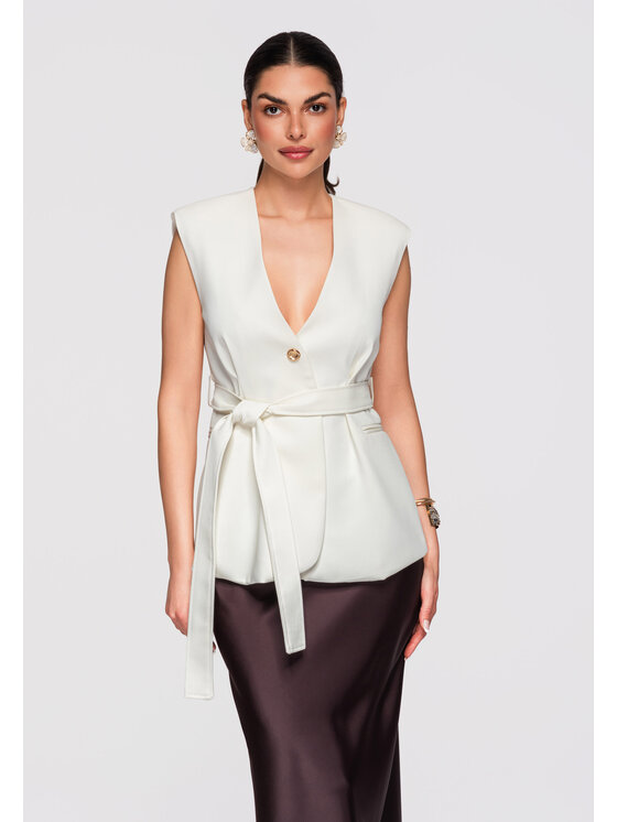 Ombre Ombre Kamizelka OW-VE-E0001 Beżowy Slim Fit