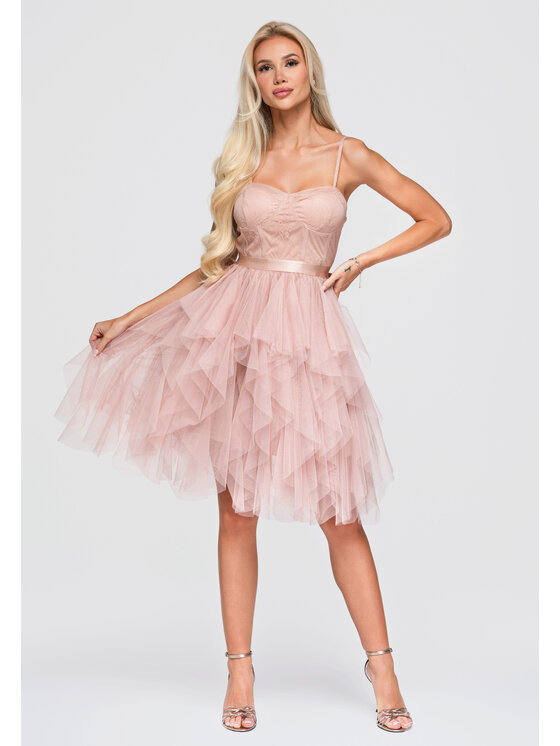 Ombre Ombre Sukienka wieczorowa LA-OM-DLR398 Beżowy Slim Fit