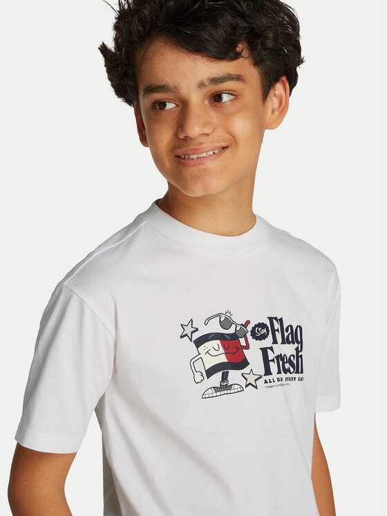Tommy Hilfiger Tommy Hilfiger T-Shirt Flag Fun KB0KB09354 M Biały Regular Fit