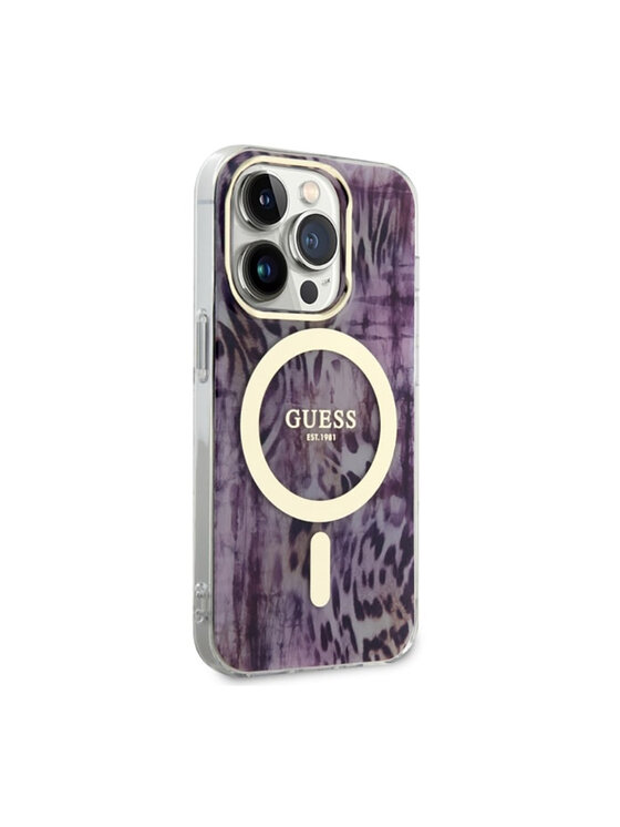Guess Guess Etui na telefon Leopard MagSafe Różowy
