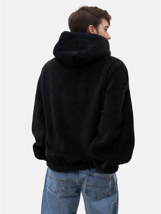 Jigga Wear Jigga Wear Bluza Bluza Sherpa Z Kapturem Męska Oversize Czarna Teddy Simple Crown Stitch XXL Czarny Oversize