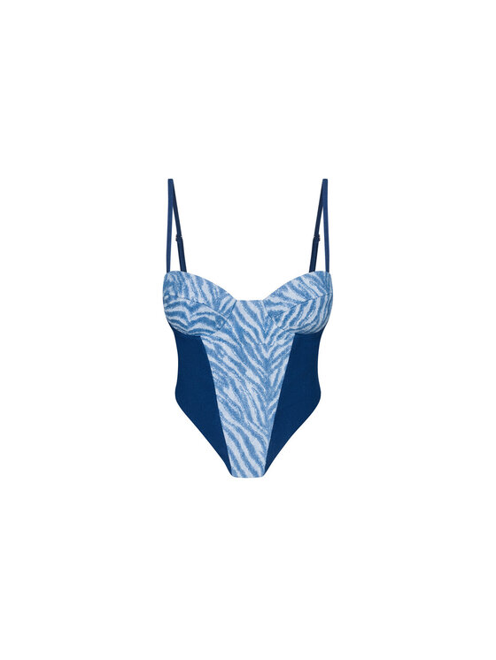 Gorset, rozmiar S, Niebieskie, Lowell corset in dark denim zebra