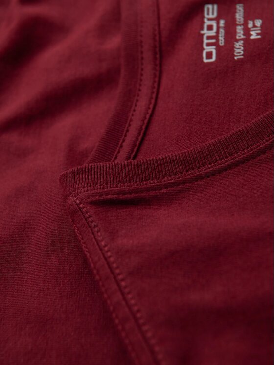 Ombre Ombre T-Shirt OM-TSBS-0237 Bordowy Regular Fit