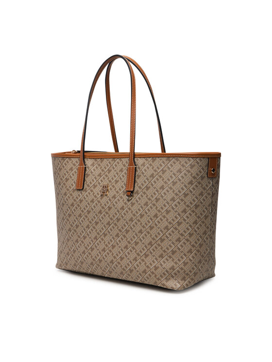 Tommy Hilfiger Tommy Hilfiger Geantă Th Monoplay Leather Tote AW0AW17416 Bej deschis
