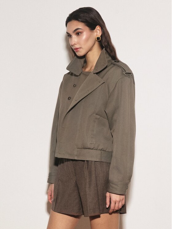 Entelier Entelier Kurtka przejściowa krótka pudełkowa Khaki Modern Relaxed Fit