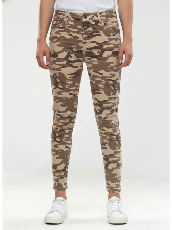 MyStars MyStars Spodnie materiałowe Camo Militarne Wojskowe 104972 Kremowy Regular Fit