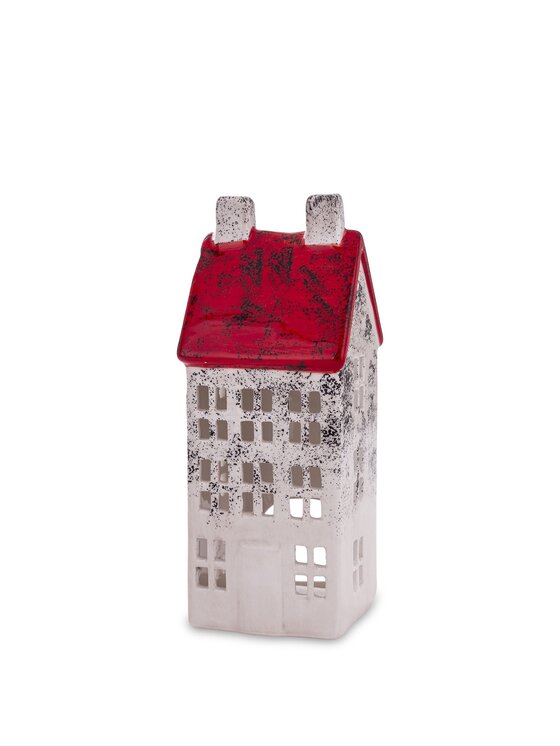 MIAhome MIAhome Figurka Domek ceramiczny z czerwonym dachem KEDOM small Biały