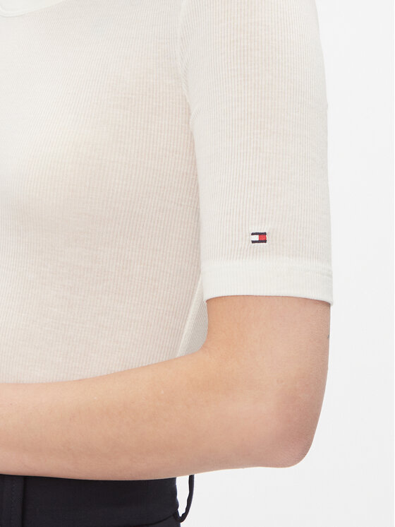 Tommy Hilfiger Tommy Hilfiger T-krekls Slim Soft Tencel C-Nk 1/2Slv WW0WW39789 Écru Slim Fit