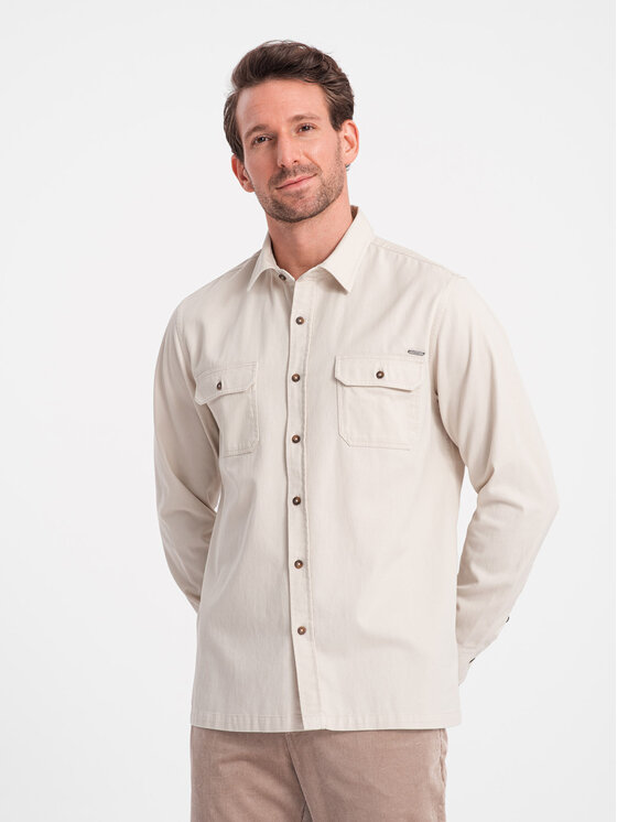Ombre Ombre Koszula OM-SHCS-0146 Beżowy Regular Fit