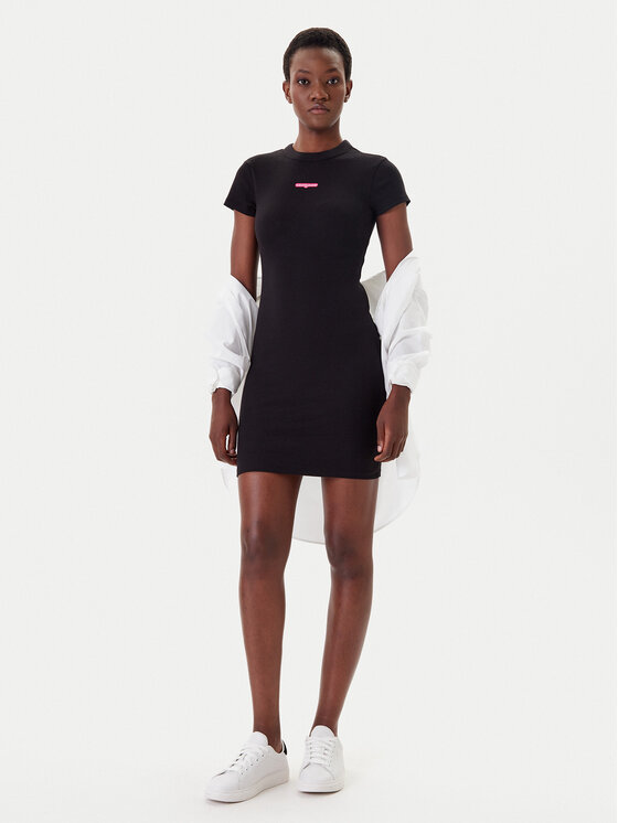 Tommy Jeans Tommy Jeans Rochie de zi Script DW0DW21186 Negru Slim Fit