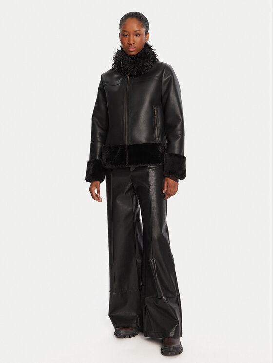 TWINSET TWINSET Geacă din imitație de piele 252TP2410 Negru Regular Fit