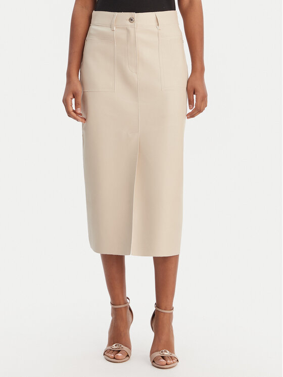Morgan Morgan Sukňa z imitácie kože 261-JILFIT Béžová Slim Fit