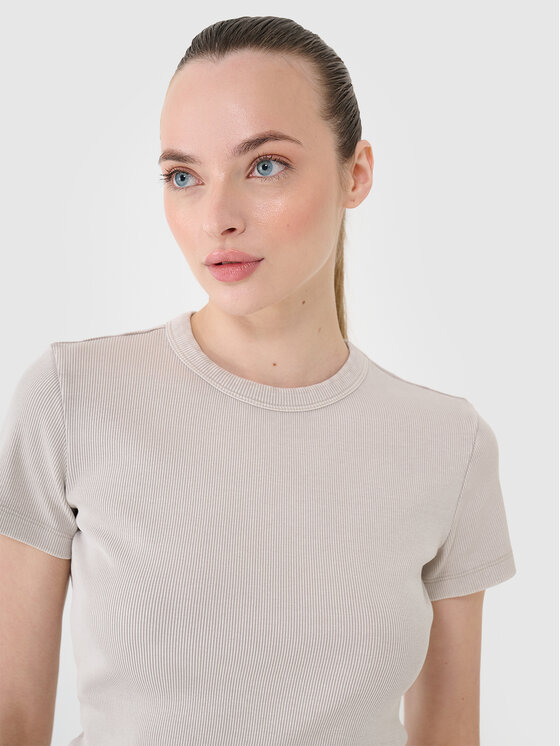 4F 4F T-Shirt SS MIDSHOP TEXTILE Beżowy Slim Fit