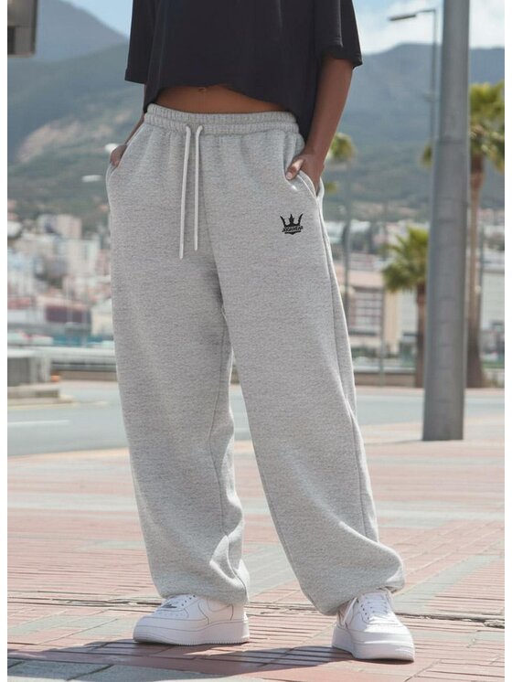Jigga Wear Jigga Wear Spodnie dresowe Szerokie luźne na gumce sznurki ściągacz regulacja 130195 Szary Regular Fit