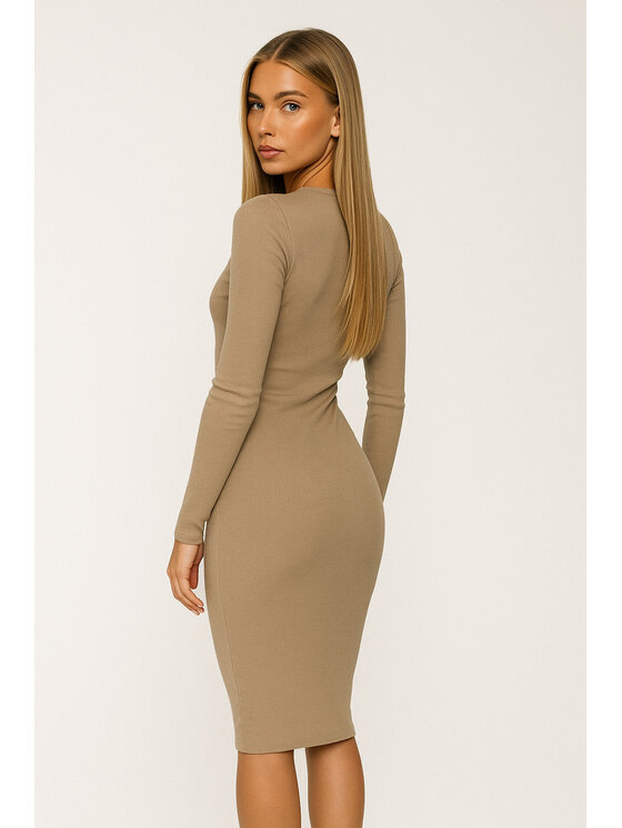 Nudyess Nudyess Sukienka dzianinowa Cassandra mimi z prążka Beżowy Fitted Fit