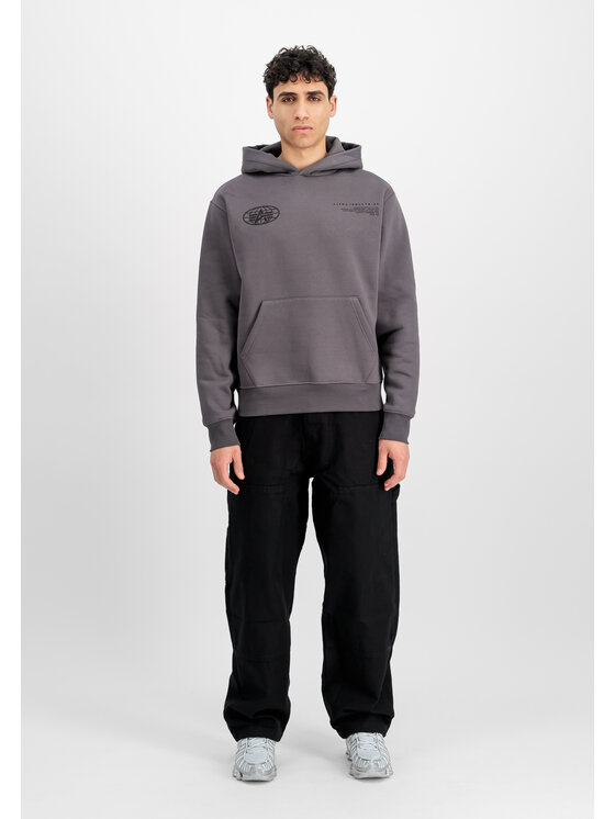 Alpha Industries Alpha Industries Bluza World Logo Backprint Hoodie Szary Loose Fit
