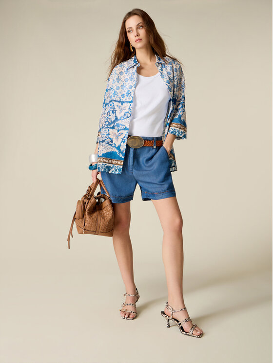 Oltre Oltre Pantaloncini di tessuto P406J002555N024 Blu Over Fit