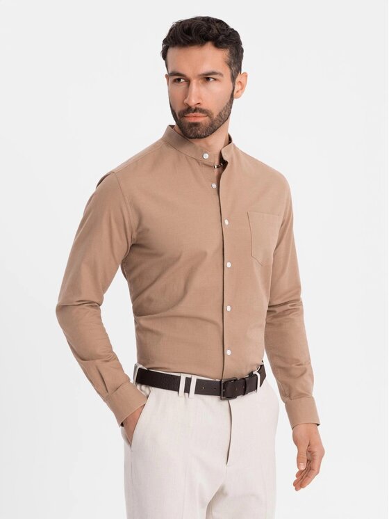 Ombre Ombre Koszula OM-SHCS-0161 Brązowy Regular Fit