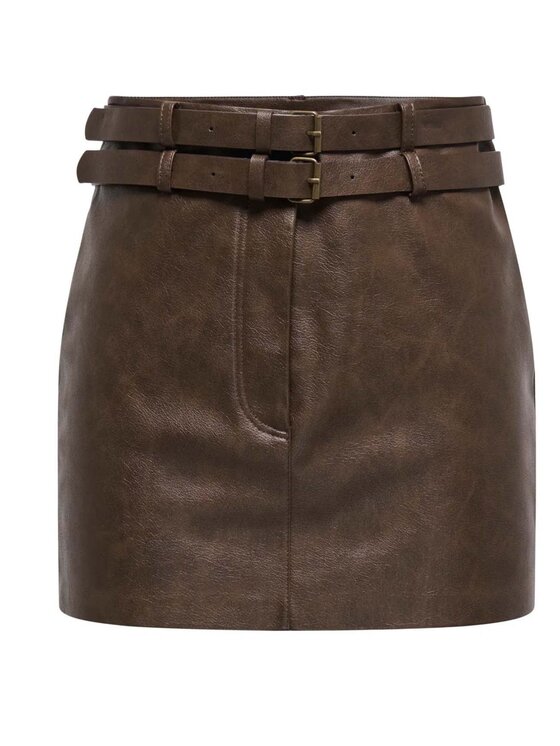 ONLY ONLY Φούστα onl jasmine faux leather Καφέ Regular Fit