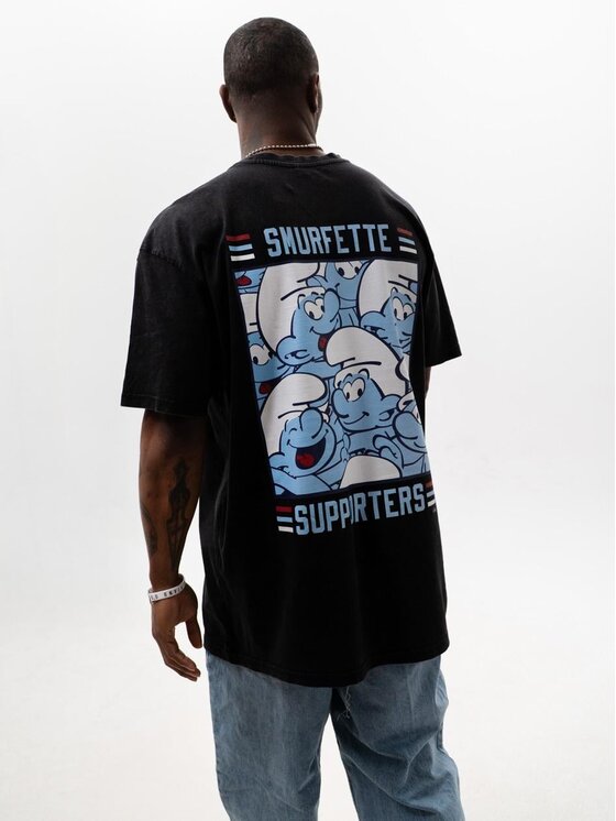 Smerfy Smerfy T-Shirt Szeroka luźna acid wash 127670 Czarny Oversize