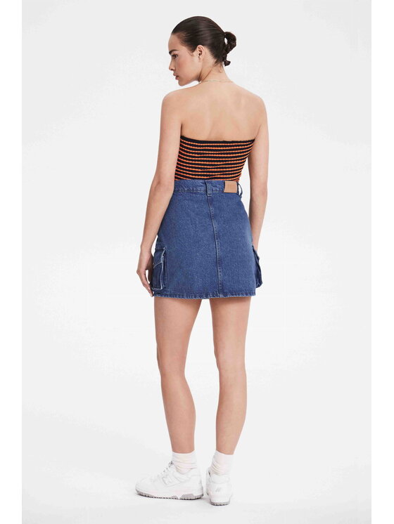 BENU BENU Top senza spalline W POMARAŃCZOWE PASKI Blu scuro Slim Fit