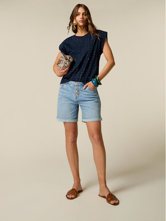 Oltre Oltre Pantaloncini di tessuto P453R009011N004 Turchese Regular Fit