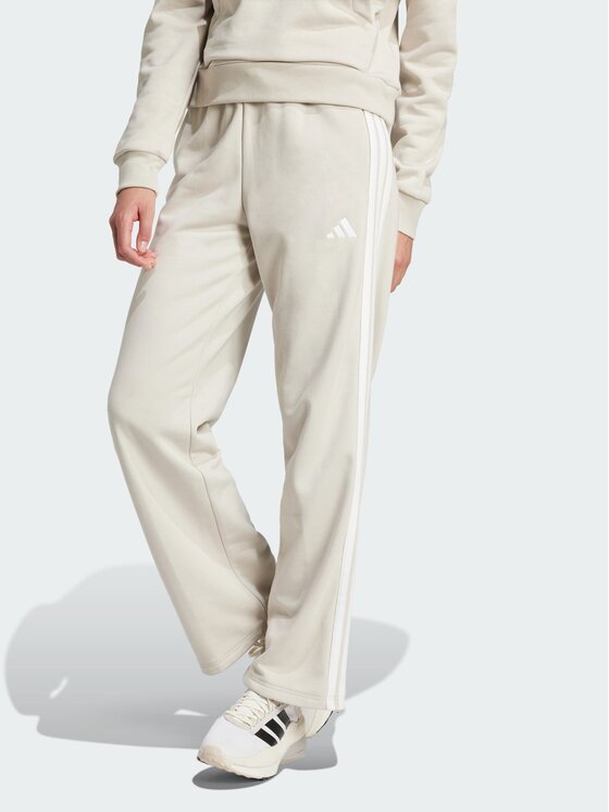 adidas adidas Spodnie dresowe Essentials 3-Stripes Open Hem French Terry Beżowy Regular Fit