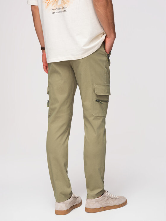 Ombre Ombre Spodnie cargo P1517 Zielony jasny Straight Fit